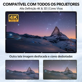 Tela de Projeção 100 Polegadas 4K HD em Tecido Poliéster Grosso – Frontal e Traseira Portátil para Cinema em Casa