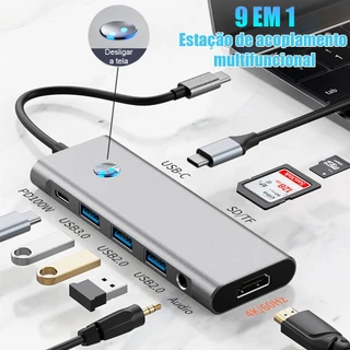 HUB e 9 em 1 Type C Usb 3.0 4K HDMI Adaptador porta divisor PD 100W PD TF/SD para laptop Mac/pc