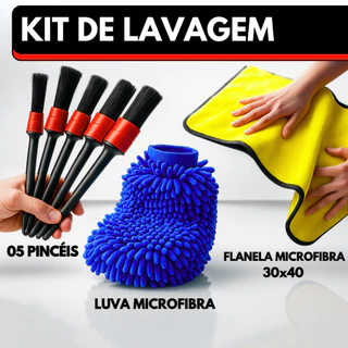 Kit Automotivo Flanela de Microfibra 30x40cm + 05 Pincel Detalhamento + Luva Microfibra em Oferta na Shopee
