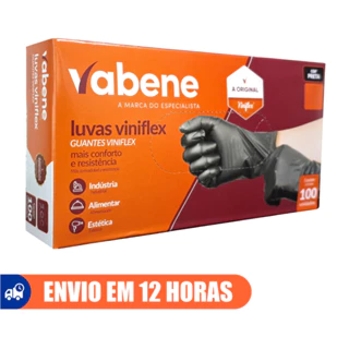 Luva Descartável Preta Sem Pó TPE Vinil Viniflex 100un Vabene em Oferta na Shopee