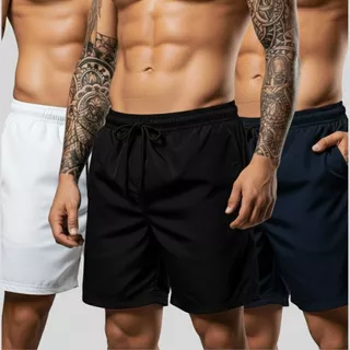 KIT 3 Bermudas Masculina Academia Short Tactel Treino Praia Casual
