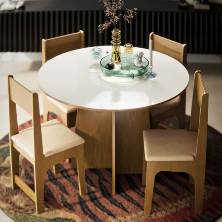 Conjunto Sala De Jantar Com 4 Lugares,  Cadeiras Estofadas,  Mesa Cindy Redonda 