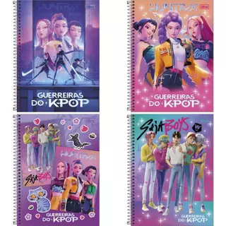 kit Caderno Guerreiras do K-Pop Demon Hunters Tilibra Universitário 1 Matéria - Grande 80 Folhas