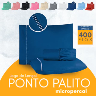 Jogo de Lençol Micropercal Antialérgico 400 Fios Ponto Palito - Solteiro / Casal / Queen / King em Oferta na Shopee