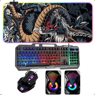 Kit Gamer Completo: Mouse RGB + Mousepad Dragão + Teclado Mecânico + Caixa De Som em Oferta na Shopee