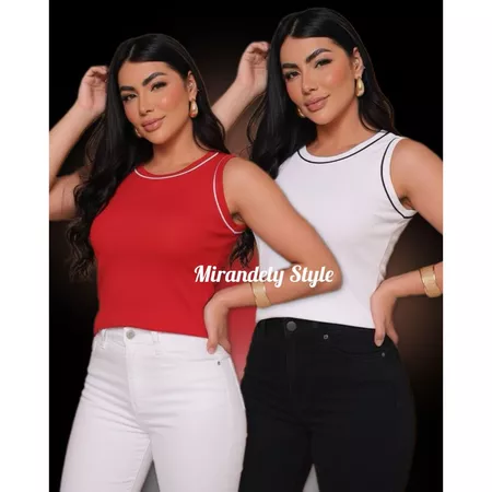 Kit 2 Blusas Regata Femenina - Bicolor em Ribana, Look Perfeito pro Dia a Dia.