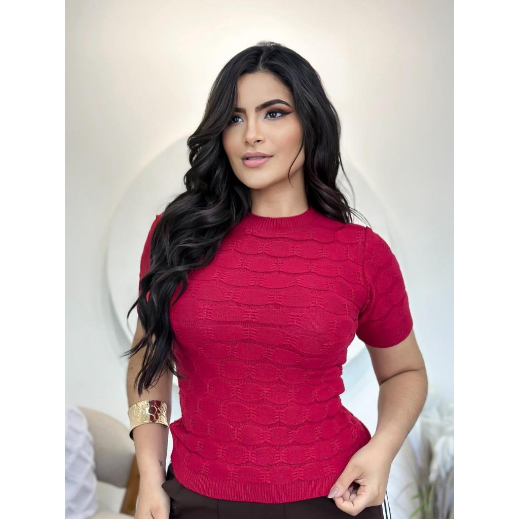 Blusa Feminina Estilosa de Tricot Modal Casual Dia a Dia Manga Curta Imagine Tricot