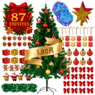 Árvore De Natal Decorada 120cm/ 150cm/ 180cm + 87 Enfeites Completa pisca pisca Luxo Pinheiro Verde