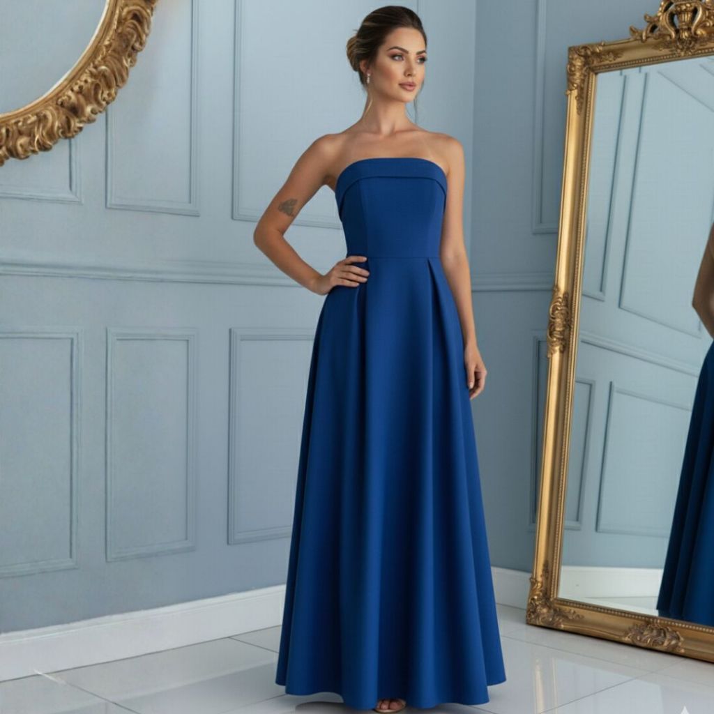 Vestido Longo Decote Reto Pala Tomara que Caia Elegante Premium ...