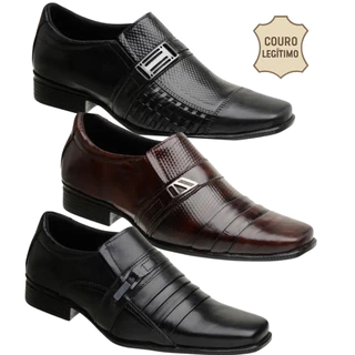 Sapato Social Masculino Elegante couro legitimo Barato e confortavel macio kit de 3 pares