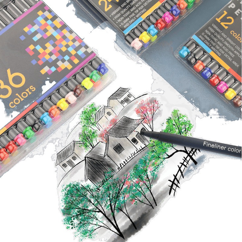 Lot de 48 stylos pinceaux à double pointe, marqueurs à aquarelle avec pointe fine pour aquarelle à base d'eau pour livre de coloriage pour adultes, calligraphie
