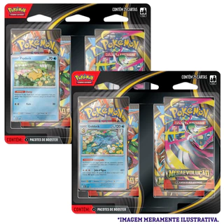 Cartinha pokemón BLISTER QUÁDRUPLO POKÉMON MEGAEVOLUÇÃO e Triple Pack Pokémon Raio Preto ou Fogo Branco