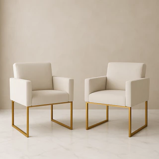 Kit 02 Poltronas Decorativa 14 Cores - Base Ferro Dourado