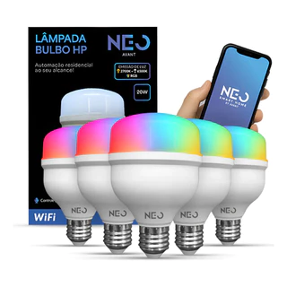 Kit 1, 5 Lampadas Led Smart Inteligente Wi-fi 2.4 GHz Bulbo Hp 20w 30w 2700K/6500K RGB Colorido E27 110v/220v Neo Avant