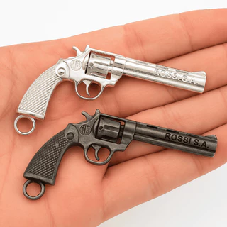 Pingente Revólver 3 Janelas Miniatura Chaveiro Metálico Acessório Country Colecionável Avulso