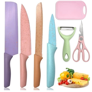 ​​Conjunto de Facas para Cozinha - Kit de 7 Peças, Inclui Faca para Churrasco e Tábua de Corte