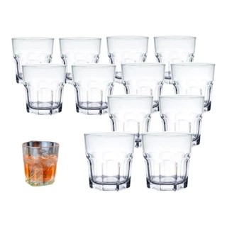 Kit 12 Copinhos De Shot Vidro Canelado 50ml Chanfrado Resistente Cachaça Whisky Tequila Pinga Drinks Dose Vodca Licor