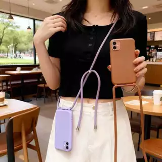 CAPA Capinha COM Alça/CORDÃO TPU LISA Aveludada Novo PARA IPHONE 17 16 15 14 13 12 11 PRO PROMAX