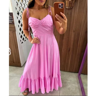 Vestido Thalia Longo Feminino Com Alça Fina De Amarrar Com Bojo Forrado  Modelo Verão em Oferta na Shopee