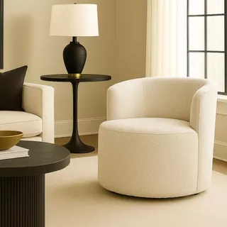 Poltrona Orgânica Sofie Confort Luxo Curvo Sala Recepção Escritório Moderno Tecido Boucle Off White