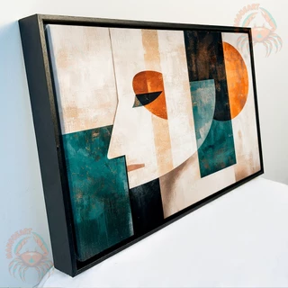Quadro decorativo Rosto Geométrico Abstrato tela acetinada opçoes de moldura decoração moderna.