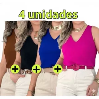 Kit com 4 Regatas Feminina Basica ALÇA LARGA