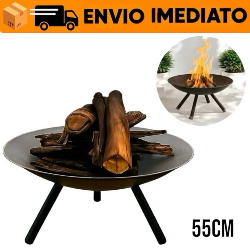 Lareira a Lenha Portátil 55cm em Aço Rústico - Ideal para Jardim ...