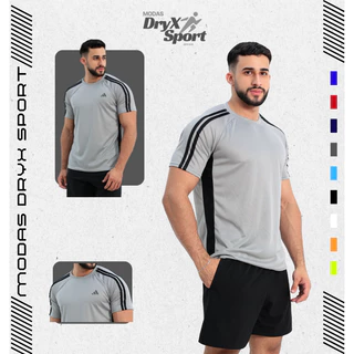 Camiseta Com Três Linhas Esportiva Masculina Fitness Academia Corrida Treino Drifit Dryfit