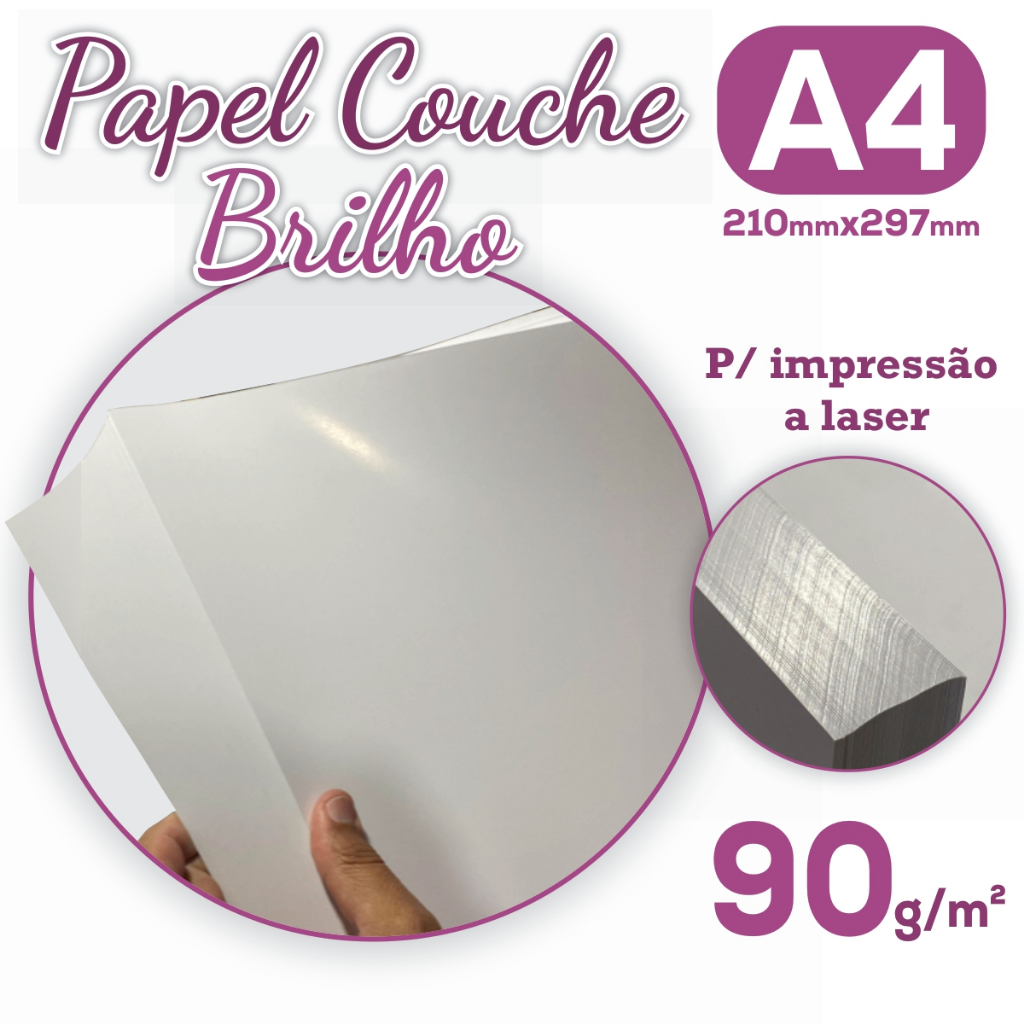 Papel Couche Brilho 90g A4 Pacote com 100 Folhas - Folha Branca Lisa ...