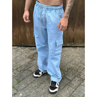 Calça Cargo Larga Unissex 6 Bolsos Laterais E Elastico Ajustavel CGC