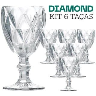 Conjunto Com Kit 6 Taças De Vidro Diamond Greek Para Vinho E Água 330 ML