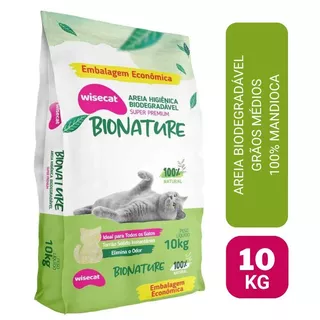 Areia De Mandioca Para Gatos Biodegradável Wisecat Super Premium Grãos Médios 10kg