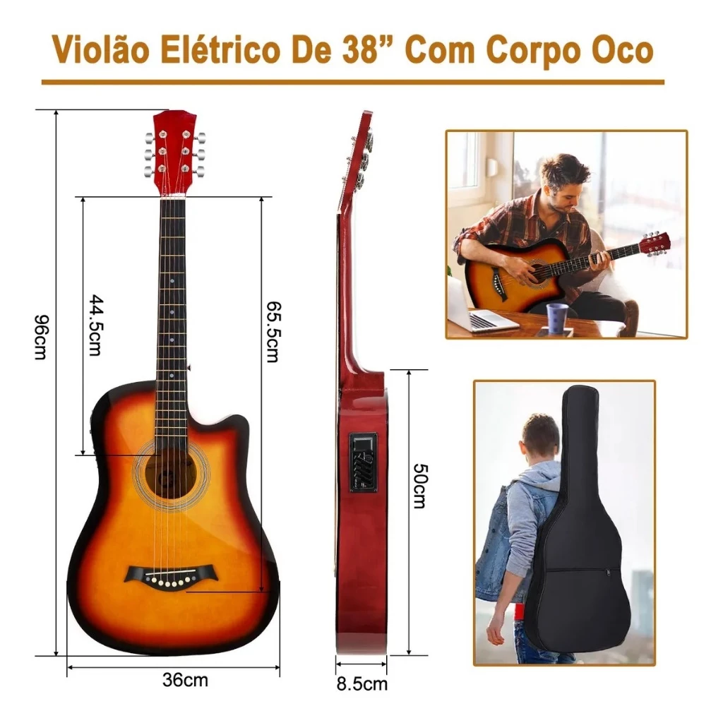 Kit Violão Eletroacústica P/iniciante Com Afinador+acessório