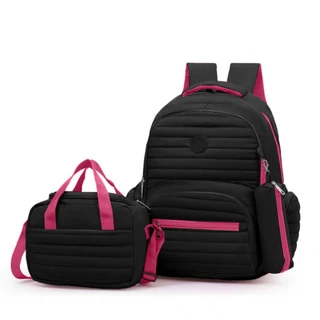 Kit 3 Mochila Grande Impermeável Feminina Para Escolar Com Bolsa Térmica Com Estojo em Oferta na Shopee