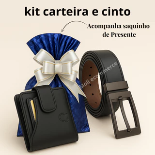 Kit Carteira Masculina couro e Cinto dupla face -Embalado Para Presente