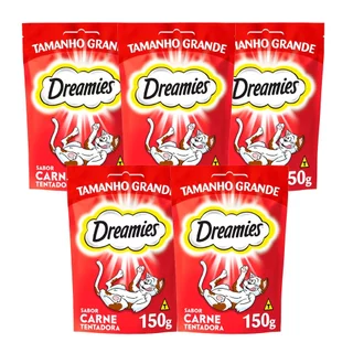 Kit 5un. Petisco Dreamies para Gatos Adultos Carne 150g em Oferta na Shopee