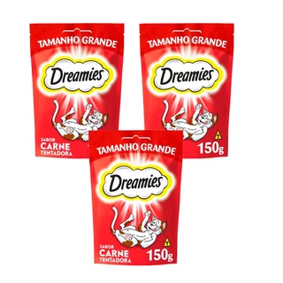 Kit 3un. Petisco Dreamies para Gatos Adultos Carne 150g em Oferta na Shopee