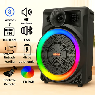 Caixa de Som Bluetooth Portátil 2000W PMPO Potente com LED RGB/Microfone/USB/SD/Aux e Karaokê em Oferta na Shopee