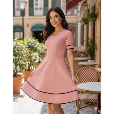 Vestido Feminino Rodado Godê Evangélico Midi Moda Plus Size Rosa Culto Madrinha Barato
