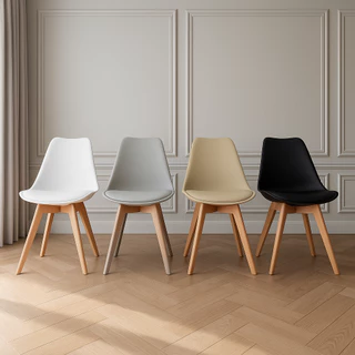 Conjunto 2 Cadeiras Saarinen Base Wood Com Assento Estofado Couro Sintético Montagem Rápida