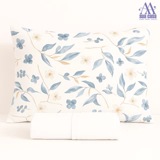 Kit Jogo de Lençol Micropercal  400 Fios Fronha Estampada Floral Azul em Oferta na Shopee