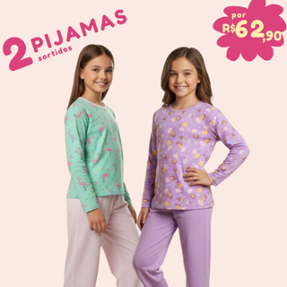 Kit 2 Pijamas de Inverno Infantil Menina Modelo Comprido Sortido e Quentinho em Oferta na Shopee