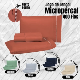 Kit Lençol Cama Casal King Queen Padrão Solteiro 400 fios Micropercal 03 Peças Ponto Palito em Oferta na Shopee