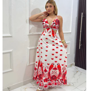 Vestido Longo Vermelho Floral – Elegância e Charme no Seu Look de Verão  Floral Dress em Oferta na Shopee