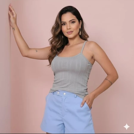 Regata Feminina Canelada com Bojo | Alça Fina | Ribana Premium | Confortável | Básica