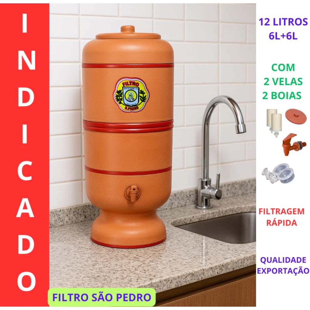 Melhor Filtro de Barro 12 litros Com 2 Boias 2 Velas e Torneira ...