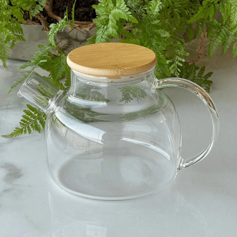 Chaleira De Vidro Bule que vai ao fogo 1 Litro Com Tampa de Bambu natural Com Cristal Vai ao fogo — foto 1 — Achou Levou Brasil