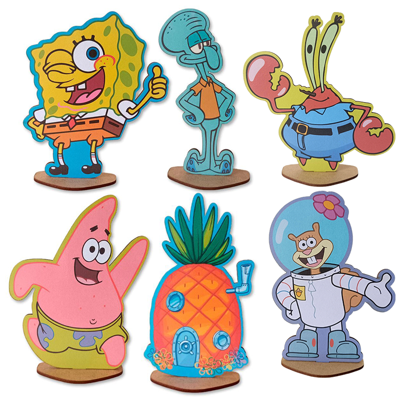 Kit Display de Mesa MDF 6 Peças Para Festa Bob Esponja