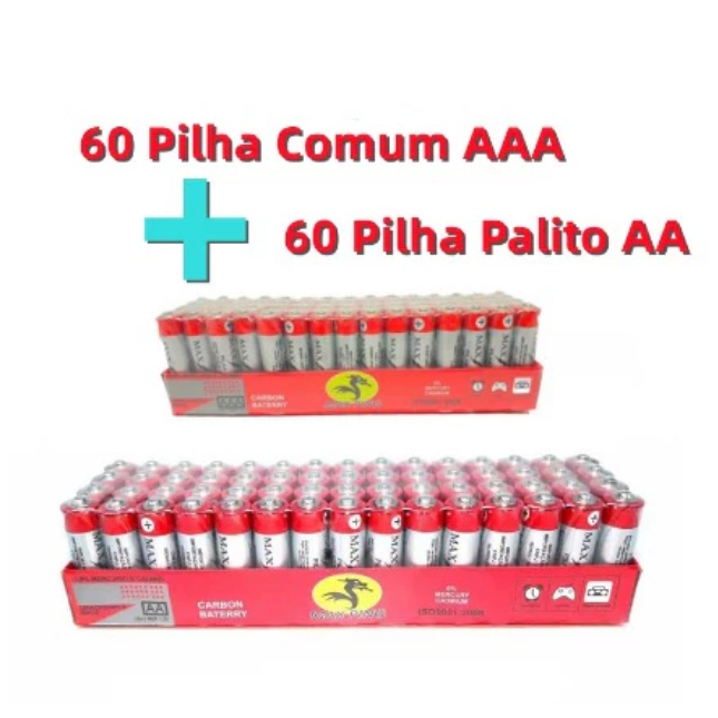 Kit 120 Bateria(60 Pilha AA + 60 Pilha AAA) | Shopee Brasil