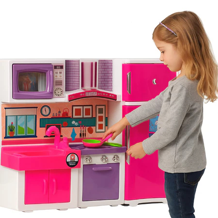 Cozinha Infantil Fogão Geladeira Pia Micro-ondas e Armário - Rosa ...